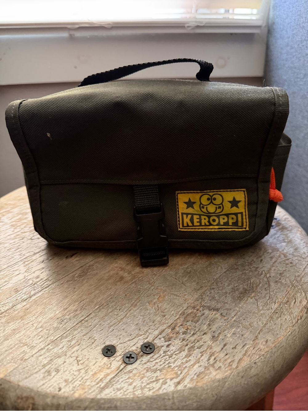 Sanrio Keroppi Olive Green Travel Crossbody Bag with Yellow Patch